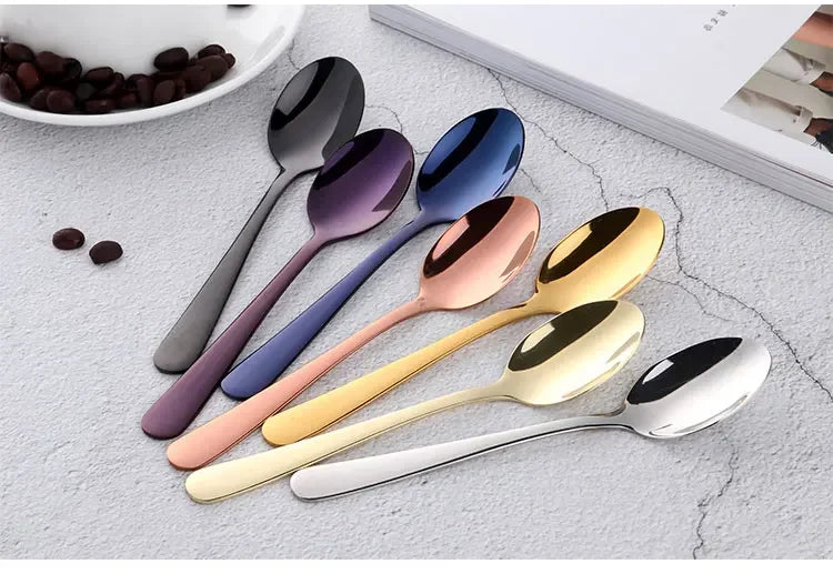 8 Colors Tea Spoons Stainless Steel Coffee Spoon High Quality Dessert Cake Fruit Spoons Gold Small Snack Scoop Dinnerware Tools