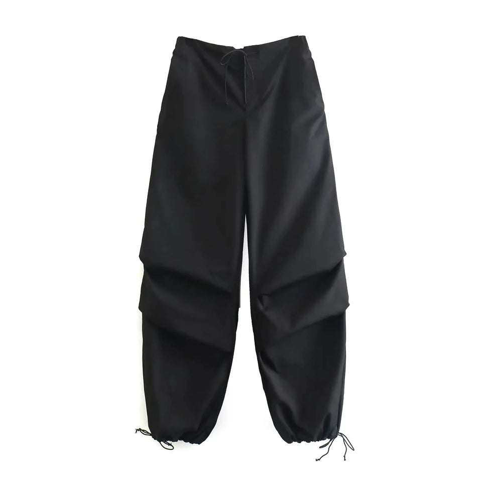Willshela Women Fashion Parachute Cargo Pants Vintage Jogging Trousers High Elastic Waist Female Chic Lady Boot Cut