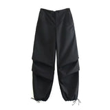 Willshela Women Fashion Parachute Cargo Pants Vintage Jogging Trousers High Elastic Waist Female Chic Lady Boot Cut
