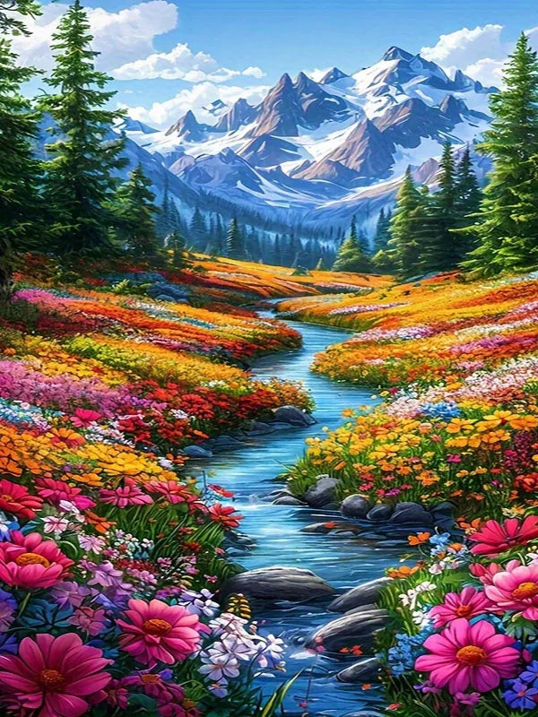 Huacan New Arrivals 2025 Diamond Painting River Mountain Diamond Embroidery Landscape Flower Full Handmade Gift