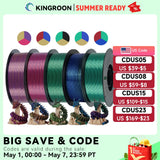 KINGROON 5KG Silk Tricolor PLA Filament 1.75mm, Three-colour Coextrusion 3D Printing Material, New Color Change, 5Roll 1kg/Spool