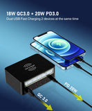 100W USB PD QC Charger Adapter Wireless Charger 6 Ports Fast Charging Station for IPhone 14 13 12 Pro Max IPad, Samsung Huawei
