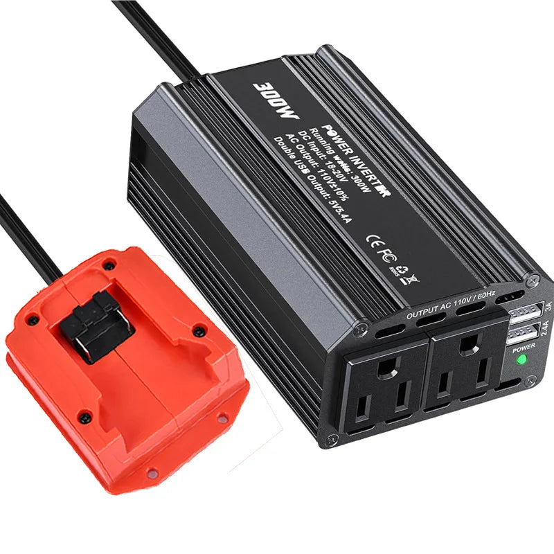 300W Portable Inverter Power Station Compatible for Makita/DW/Milwaukee 18/20V Batteries Smart Transformer Outdoor Work Adapter