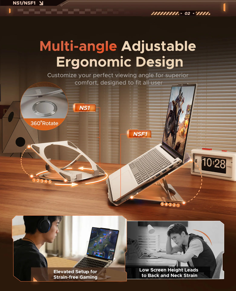 ORICO Laptop Stand for Desk Adjustable Laptop Riser 360° Rotating Ergonomic Notebook Holder Game RGB for All Laptops up 17 Inch