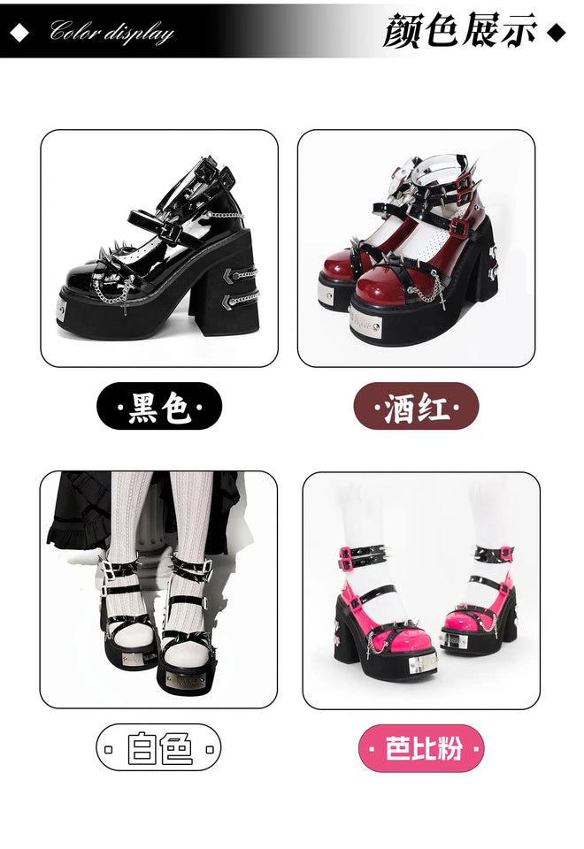 Japanese Retro Gothic Y2k Subculture Rivets Thick Heels High Heels Women's Shoes Sweet Lolita Shoes Spicy Girl
