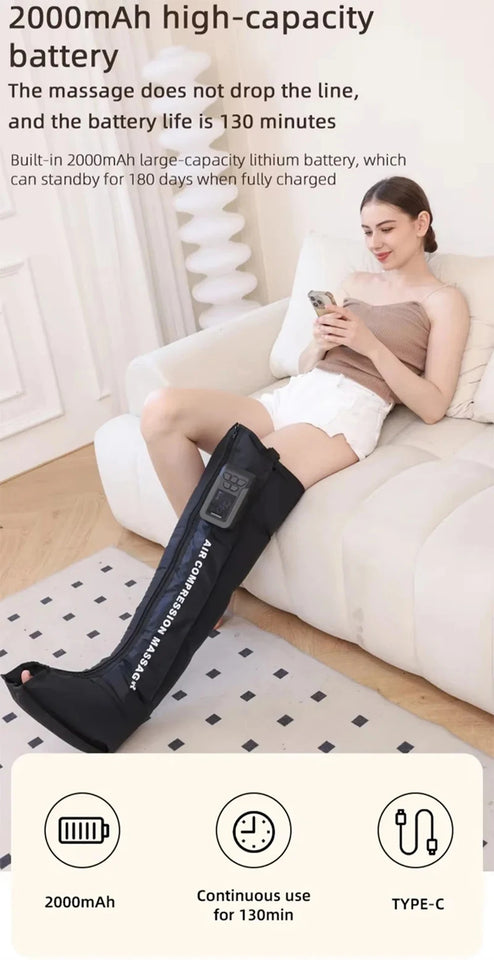 2025 New Arrival Cordless Legs And Feet Air Massage Therapy Recovery Boots Circulation Air Compression Full Leg Massager Machine
