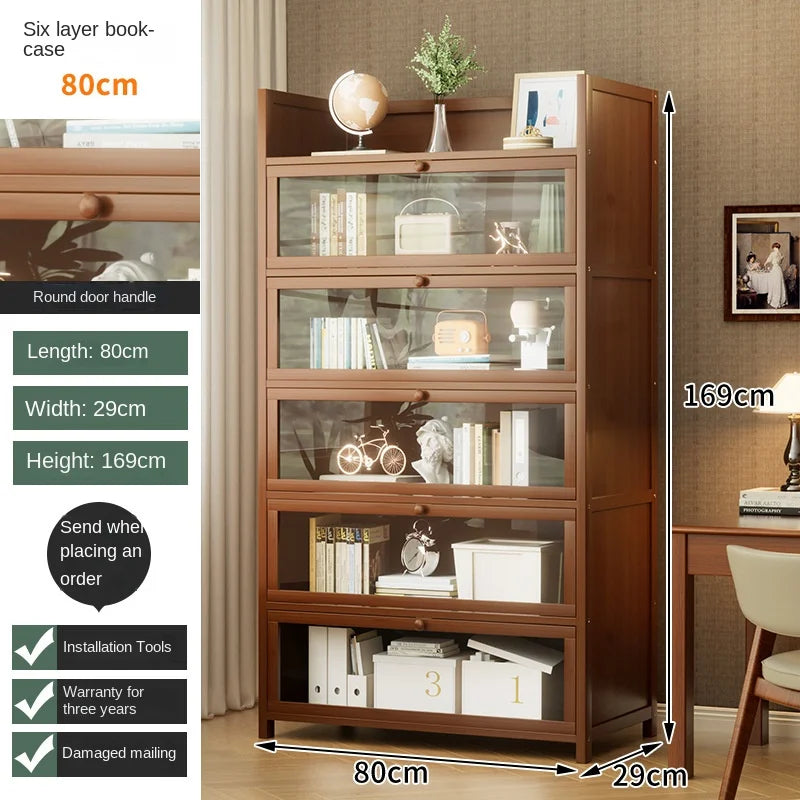 Bookshelf, bookcase, dust-proof floor-standing storage rack, household children and students storage rack with doors