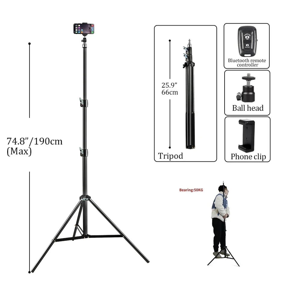 200/170/150/55cm Selfie Tripods Aluminum Light Stand For Phone Stand Mount Digital Camera Tripod With Clip Bluetooth Controller