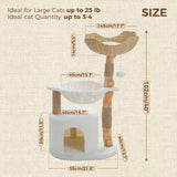 Modern Cat Tree Tower with Natural Solid Wood Scratching Posts Spacious Wicker Basket Luxury Cat Condo Bed for Indoor Cat Toys