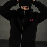 Men's Balaclava Zip Hoodie with Face Mask Winter Warm Zipper Sweatshirt Oversized Hooded Sports Jacket for Outdoor Activities