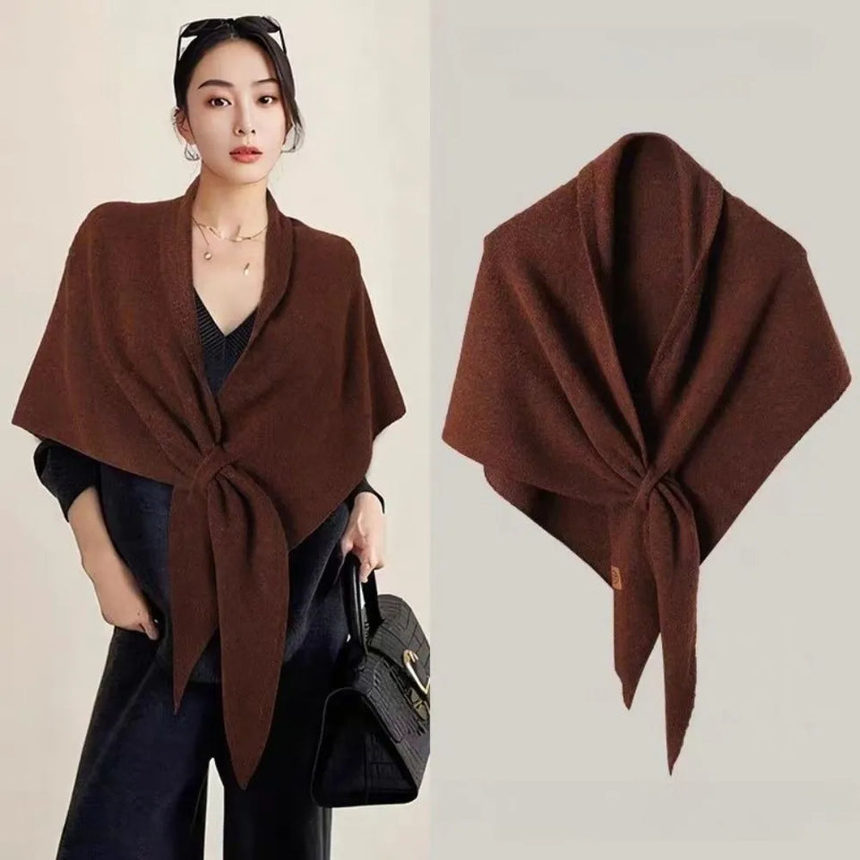 Fashion Solid Color Knitted Shawl Soft Neck Wrap Sweater Shawl Cape Winter Warm Thickened Wool Blended Shawl