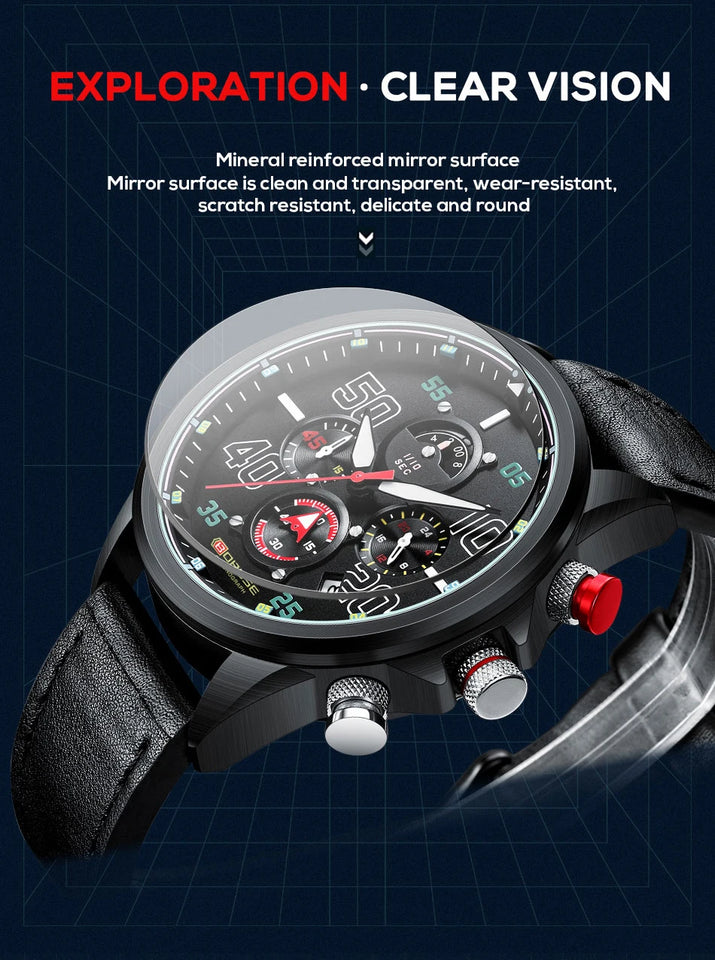 BORUSE Fashion Mens Sports Watches Luxury Men Business Wrist Watch Leather Quartz Watch Waterproof Luminous Male Clock With Box