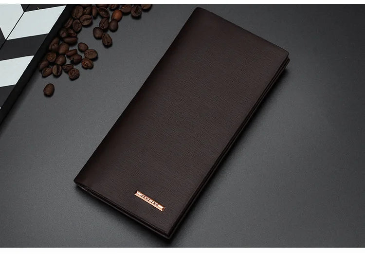 Men's PU Leather Long Clutch, Thin Business Card Holder, Men's Wallet, Brown, Black, Coffee, Pocket Coin Purse, Fashion 2024