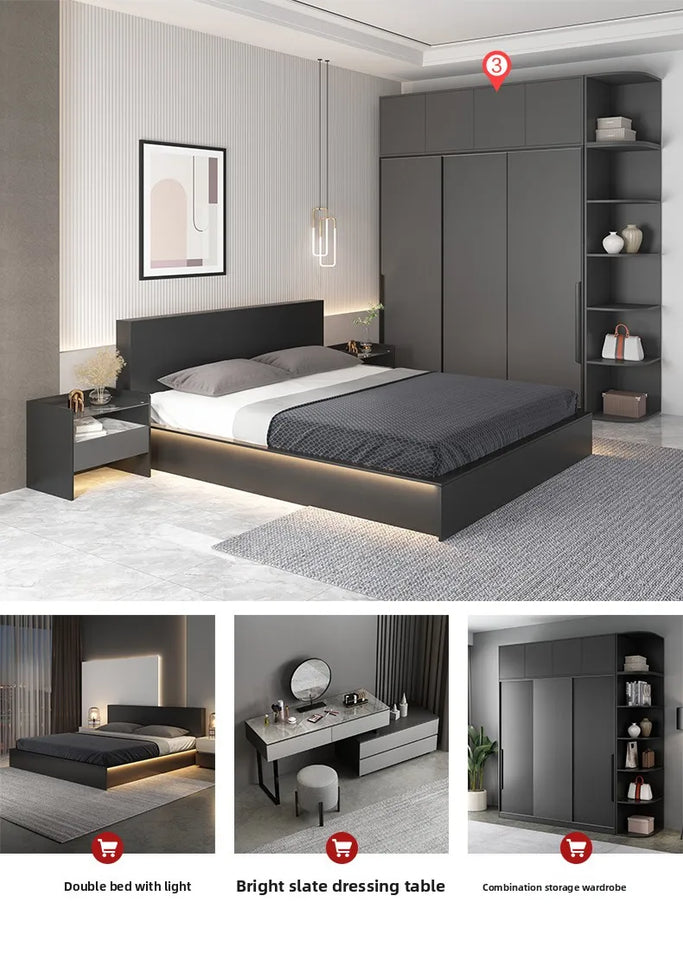 Modern Simple Bedroom Furniture Wooden Glass Bedside Table Storage Side Cabinet