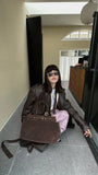 Winter Matte Coffee Camel Grey Large Tote Russian Style Real Suede Cow Leather Women Handbag Nubuck Commuter Office Shoulder Bag