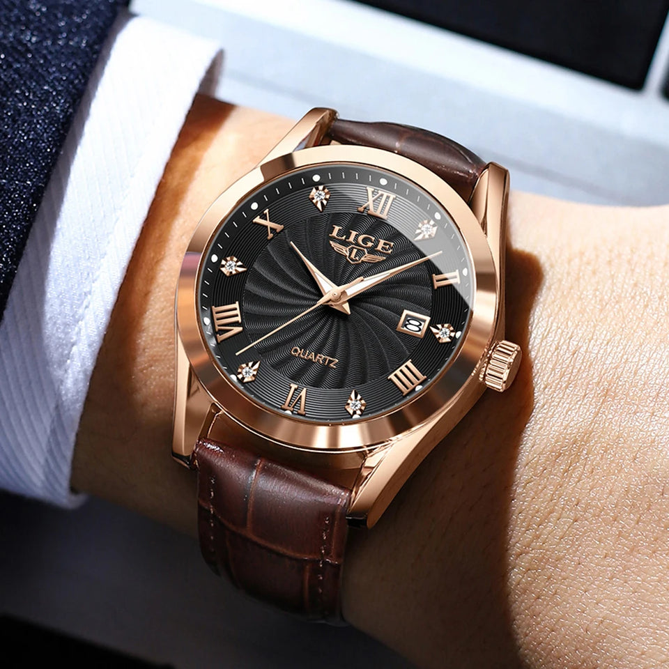 LIGE New Luxury Watch for Men Military Leather Man Wristwatch Quartz Clock Waterproof Luminous Date Week Men's Watches Reloj+box