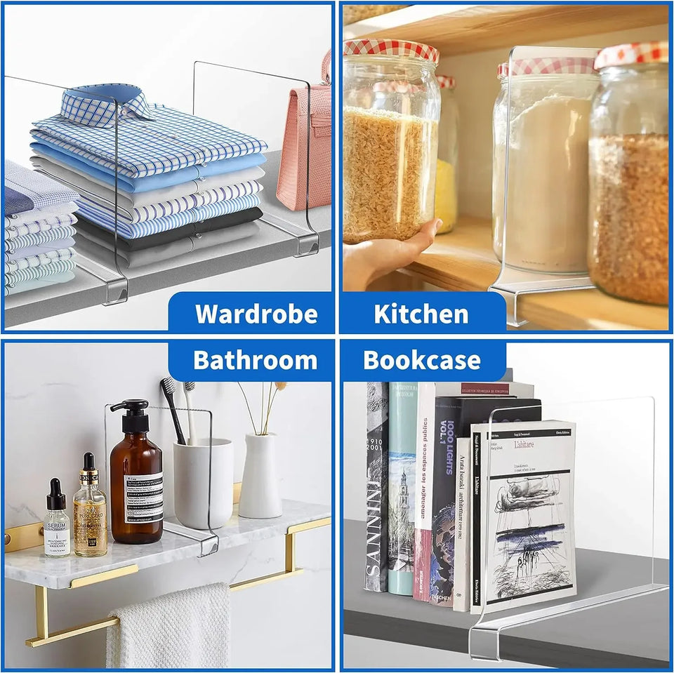 8/4/2pcs Transparent Closet Shelf Dividers – Clear Wardrobe Organizers for Clothing, Books & Storage