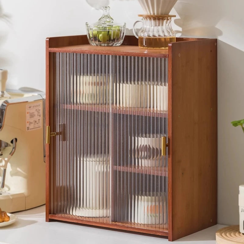 ‌Dustproof Cup Display Cabinet Glass Door Curio Shelf for Coffee Mugs Tabletop Drinkware Organizer for Dining Room/ Bar Counter