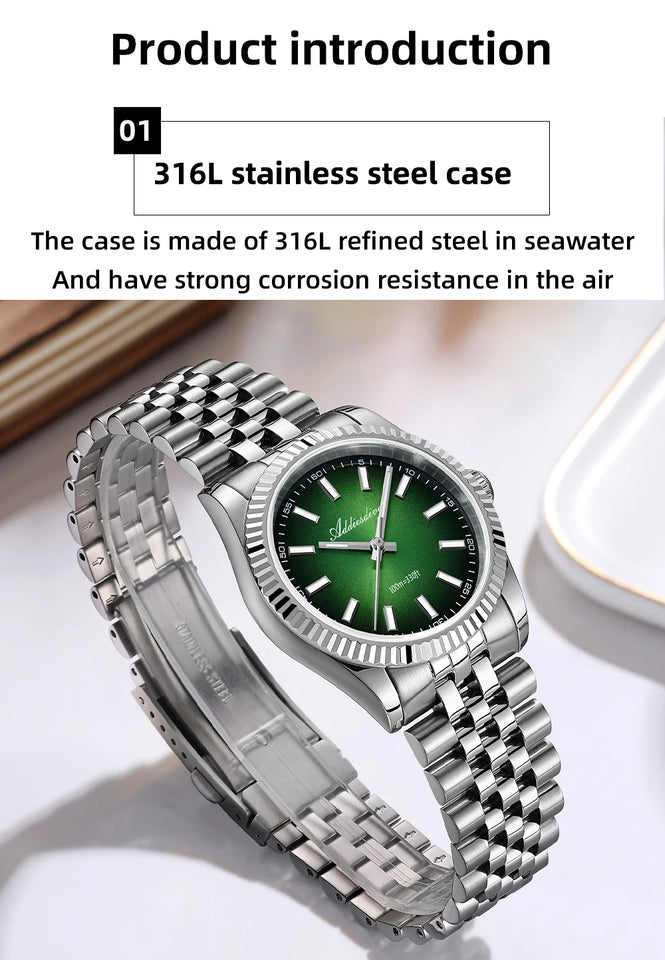ADDIESDIVE AD2073 Men's Business Watch Sapphire Glass Stainless Steel Quartz Wristwatches Gradient Red Dial Watches Reloj Hombre