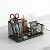 Desktop Accessories Storage Caddy, Black Wire Mesh Desk Organizer with 3 Compartments, Pencil Holder and Storage Baskets
