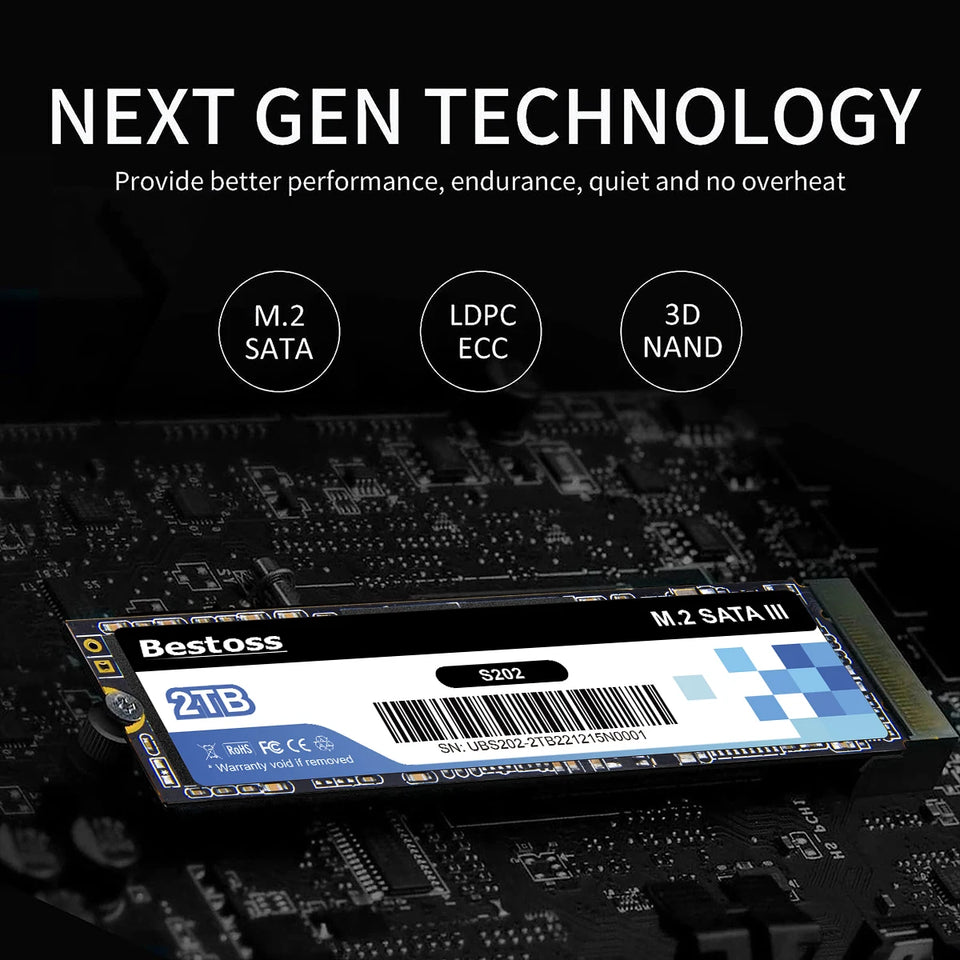 Bestoss 2280 M.2 SATA III SSD 120GB 128GB 240GB 256GB 480GB 512GB 960GB 1TB Solid State Drive for Laptop and Desktop Computer