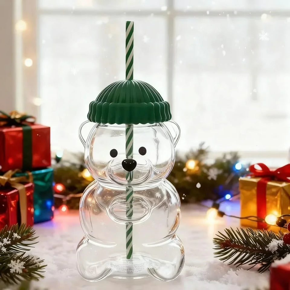 2026 New 500ML Cute Bear Cup Durable and Convenient Coffee,  and Cocktail Beverage Utensils, Cute Bear Straw Glass ，plastic Cup