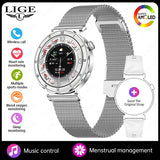 LIGE New 1.19inch AMOLED Fashion Ladies Smart Watch Bluetooth Call Sports Bracelet Women’s Health Waterproof Diamond Smartwatch