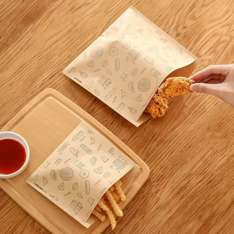 50PCS Greaseproof Paper Bag, Kraft Paper Bag, Food Packaging Bag, Disposable Packaging Baking Paper Kitchen Accessories