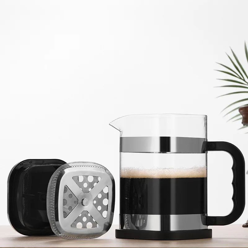 1000ml Square-shaped French Press Pot Durable Glass Coffee Machine with Stainless Steel Fine Mesh Filter Household Tea Kettle