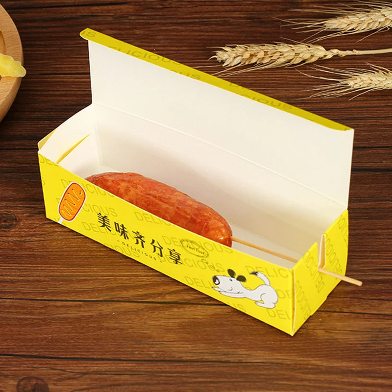 100pcs/lot Hot Dog Packaging Box Sausage Snack Food Boat Boxes Disposable Party Food Serving Tray Catering Takeaway Paper Box
