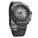 FeelNever Creative Automatic Movement Men's Watches Hollow Fashion Casual Sport Military Leather Waterproof Mechanical Watch+Box