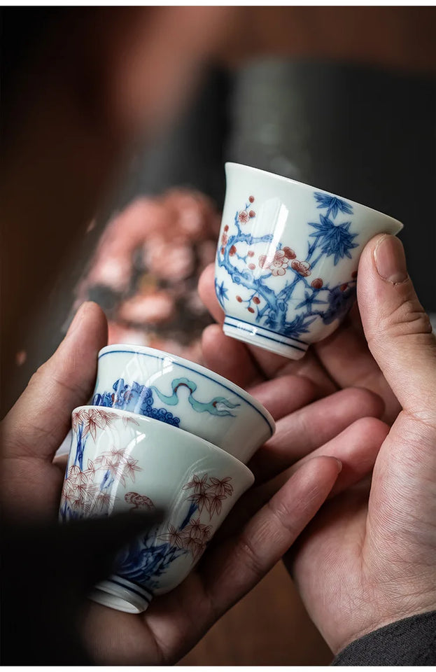 Kung Fu Tea Cup, Hand-painted,  Vintage Blue and White Tea Cup, Handmade Ceramic，High End Personal Tea Cup, Single Cup
