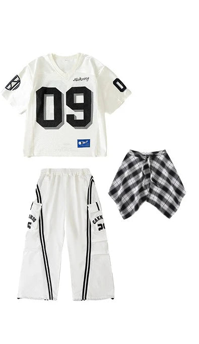 Boys Hip Hop Mesh T-shirt Cargo Pants Girls K-pop Street Dance Sweatshirt Costumes Child Clothes Sets Kids Teens Jazz Streetwear