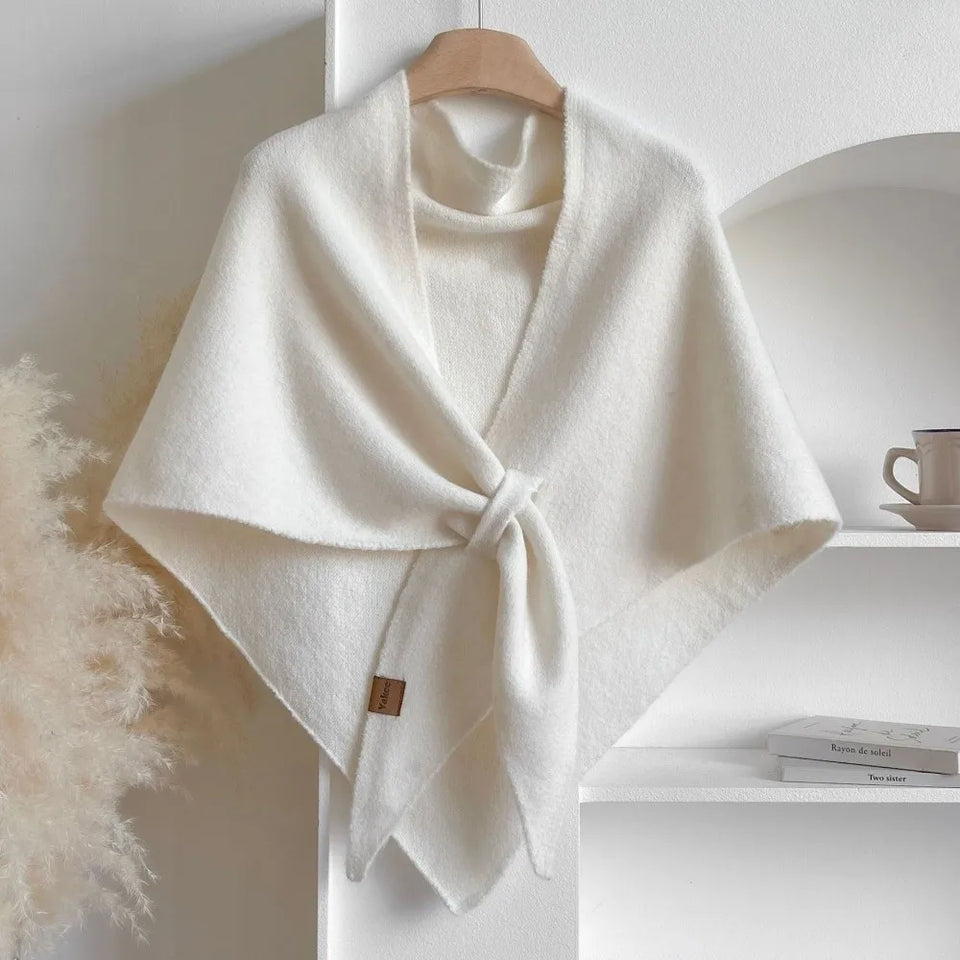 Fashion Solid Color Knitted Shawl Soft Neck Wrap Sweater Shawl Cape Winter Warm Thickened Wool Blended Shawl
