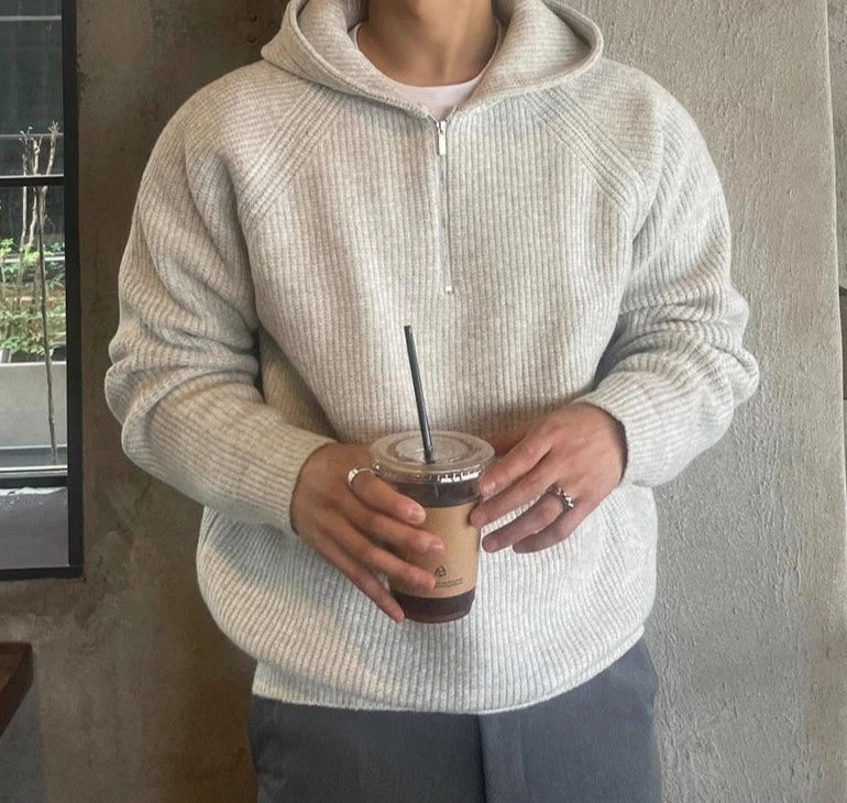 Men's Hooded Sweatshirt Knitting Solid with Zipper Male Hoodie Clothing Deals Cotton 90s Vintage Luxury Y2k Emo Tops Simple Warm