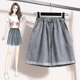 Plus Size Shorts For Women 2024 Summer New Arrivals High Elastic Waist Crimping Wide Leg Loose Streetwear Blue Jeans Shorts