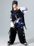 Girls Hip Hop Star Sweatshirt Vest Joggers Pants Boys Cool Streetwear Clothes Set Kids Children Jazz Street Dance K-pop Costumes