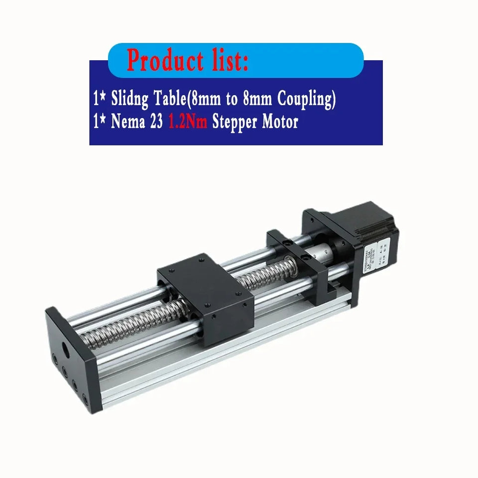 Linear Rail Kit Sliding Table Ball Screw Module Slide Stage 50-300mm Stroke Nema23 Stepper Motor 1.2Nm Power Supply Driver CNC