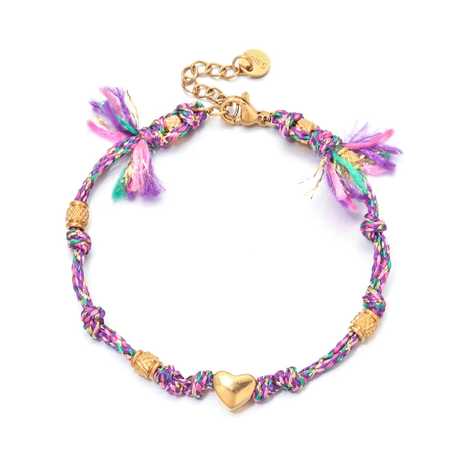 Boho New 2025 Creative Color Rope Heart Beads Bracelet 18K Gold Plated Stainless Steel Fashion Jewelry Accessories