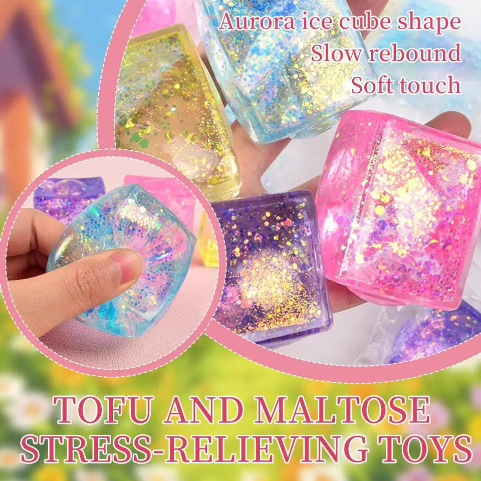 Glitter Squishy Cube Stress Squeeze Toys Anti Stress Slow Rebound Maltose Ice Cubes Colorful Squeeze Block Decompression Toy