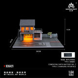 Diorama 1/64 Car Parking Lot with LED Lighting Japanese Commercial Building Model Scene Garage Display Model US