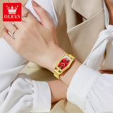 OLEVS Brand Casual Stainless Steel Female Wristwatcch Relogio Feminino Luxury Gold Red Quartz Ladies Watch Fashion Women Watches