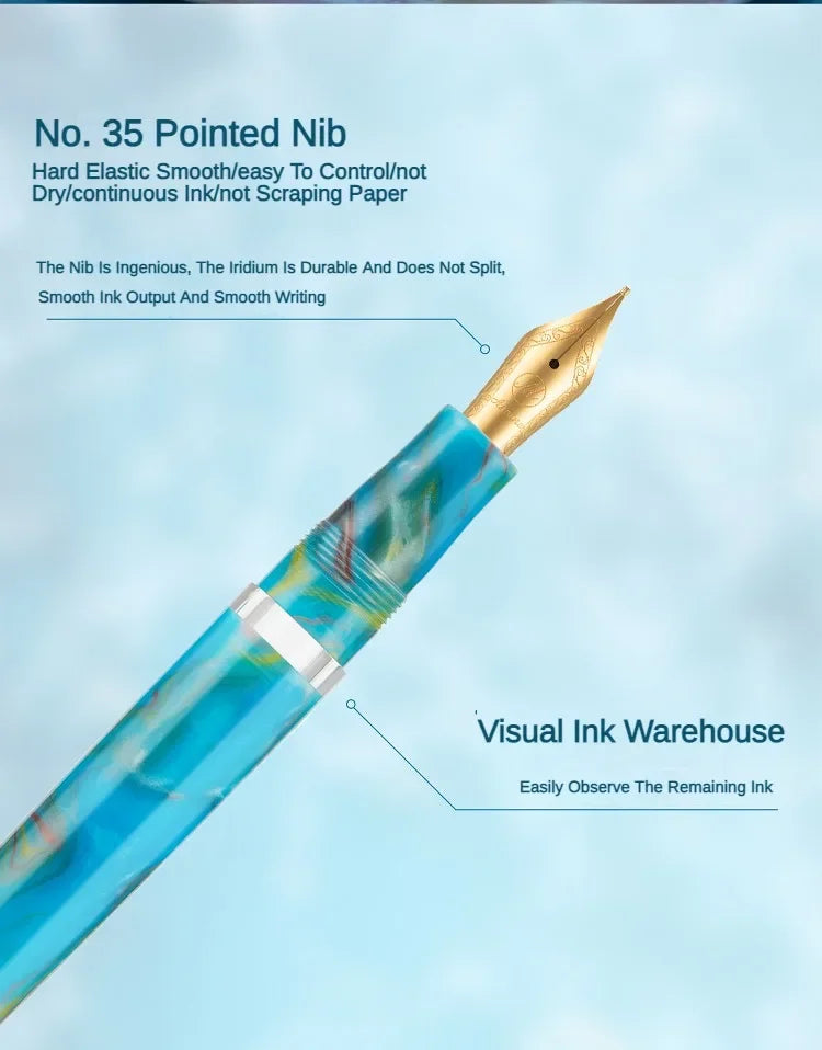 Asvine P20 Piston Filling Fountain Pen Acrylic Beautiful Patterns M/F/EF Nib with Golden Clip Office School Supplies Stationery