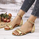 Summer plus size coarse heel sandals 2026 European and American fashion solid color flat bottomed low heel coarse heel sandals
