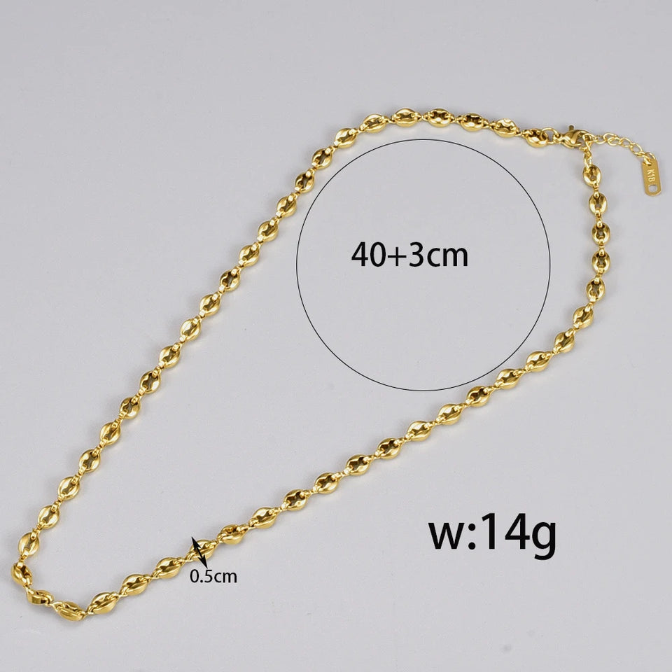 L200 French Ins-style oval pig nose coffee bean necklace, simple stainless steel plated with 18K gold
