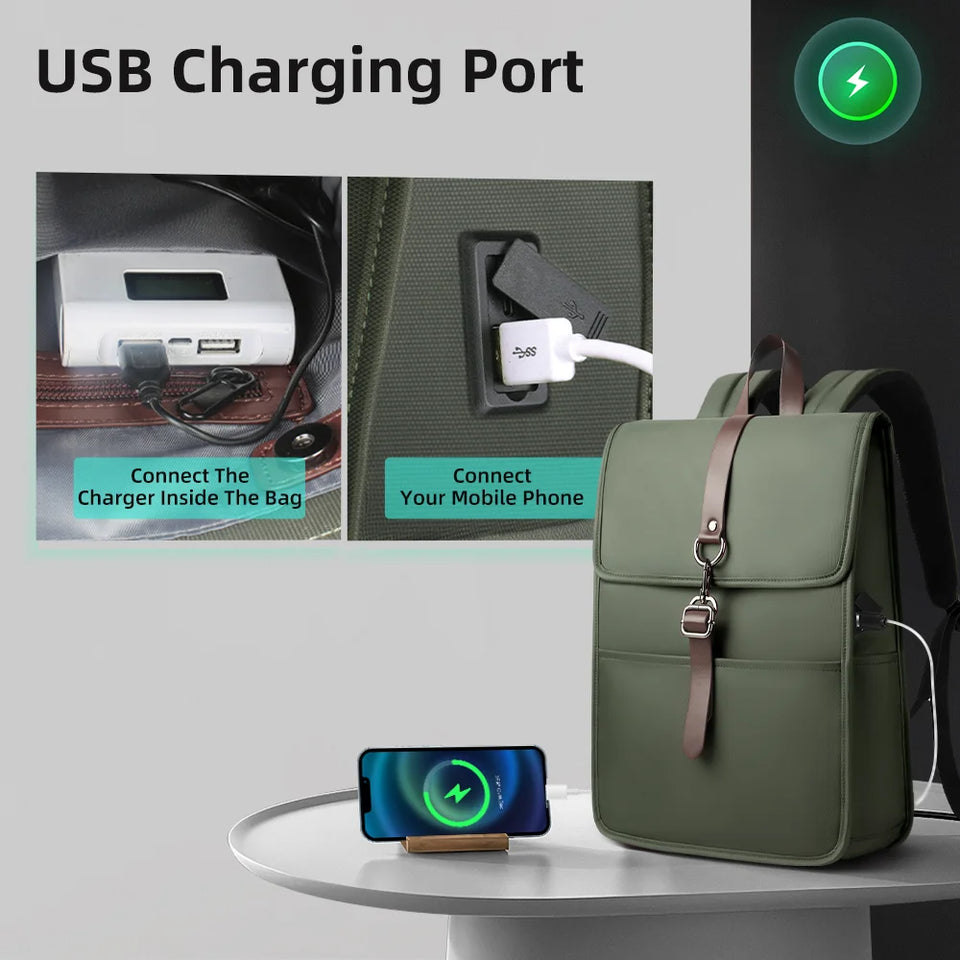HK Men's Fashion 15.6" Laptop Backpack Waterproof Work Backpacks Teenage Student Charging Travel Shoulder Bag Women's Backpack