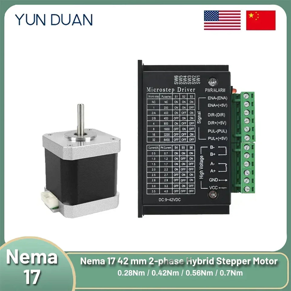 Nema17 Hybrid Open-loop Stepper Motor 2PH 34/40/48/60mm Length 4-Lead 0.28/0.42/0.56/7Nm for 3D Printer CNC Machine Tools Laser
