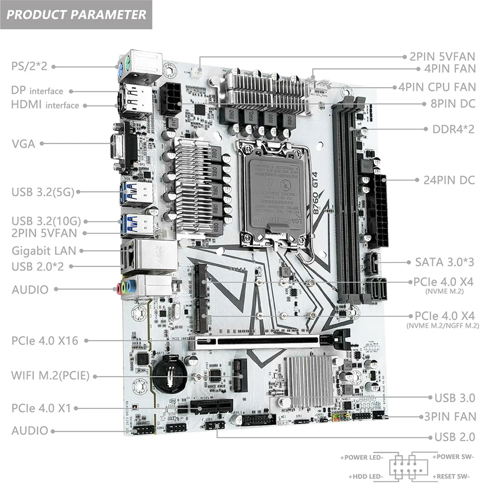 MACHINIST B760 GT4 DDR4 Motherboard LGA 1700 Support Intel Core I3/i5/i7/i9 12th 13th Processor CPU Dual Channel Memory