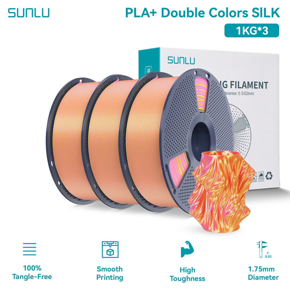 SUNLU Silk PLA PLUS 3D Filament 1.75mm Double Colors Silk Textures Pla+ Gradient Colors Filament for Most FDM 3D Printer 3KG