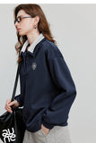 TOYOUTH Women Sweatshirt 2025 Autumn New Green Velvet Embroidery Contrasting Color Splicing Double Layer Collar Pullover Hoodies